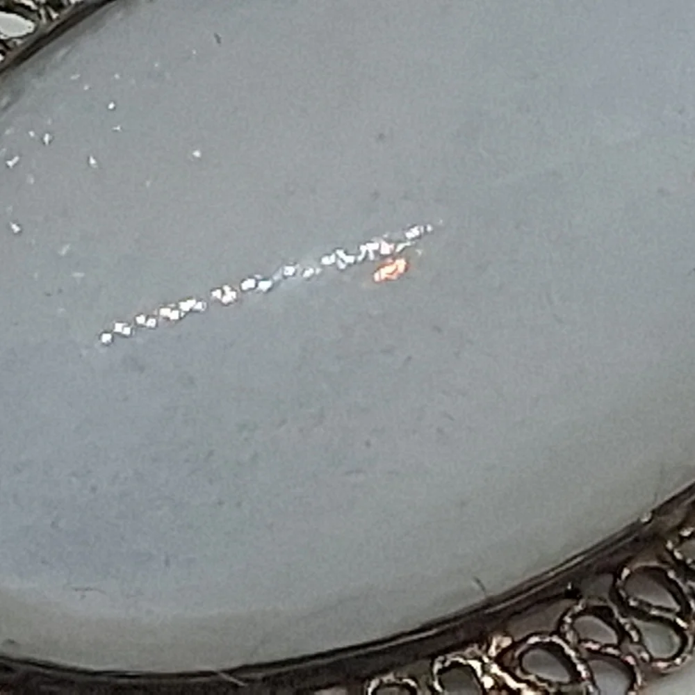 * Vintage Edwardian Sterling Silver 925 Opalescent Moonstone Glass Pin Brooch